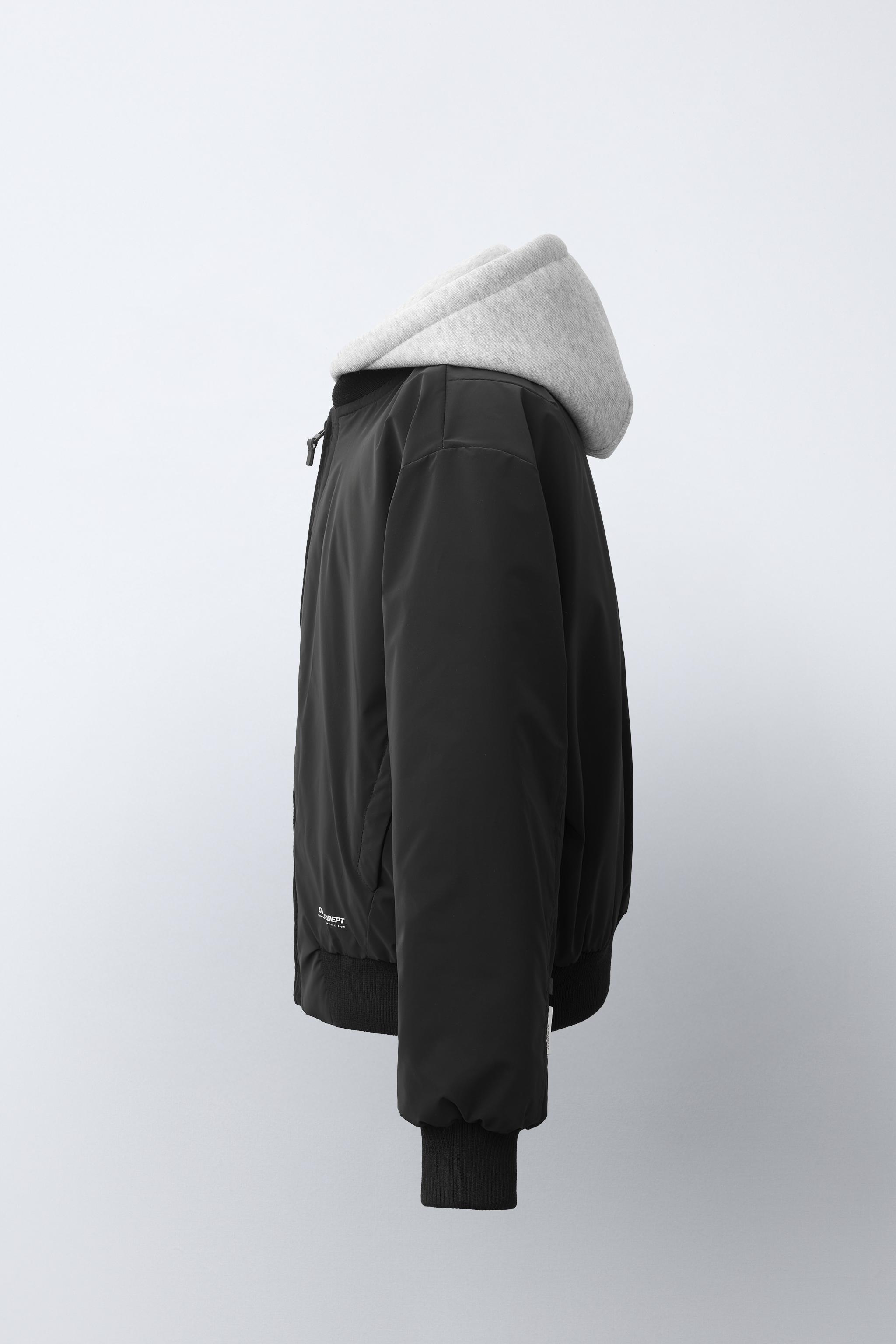 RUBBERIZED BOMBER JACKET WITH DETACHABLE HOOD